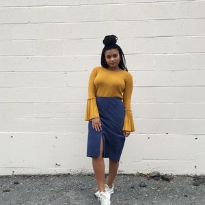Mustard Bell-Sleeved Sweater